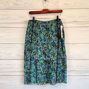 Notations NWT Floral Print Midi Skirt Blue & Green Womens Size L